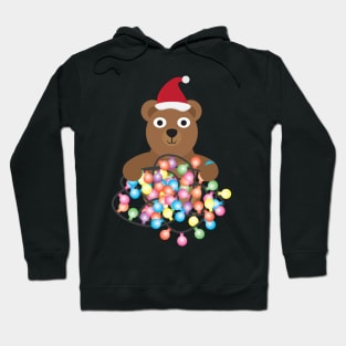 Cute Cartoon Bear with Santa Hat and Colorful Light Bunting Hoodie